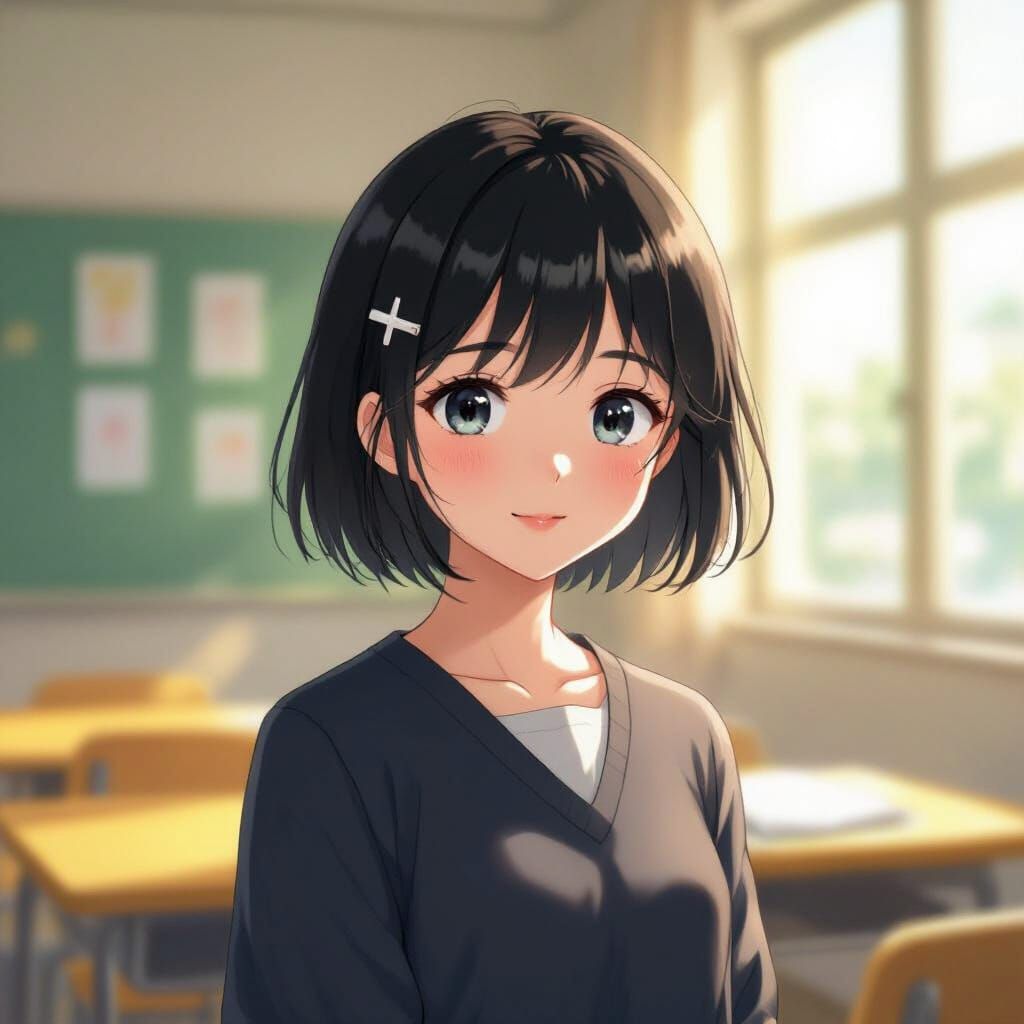 Cute Chinese High School Girl in Anime Style