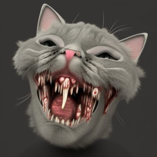 Cat, mutant zombie cat, 3d grotesque