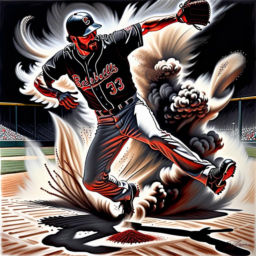 baseball player sliding into home plate,  by @Elly 