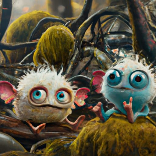 Cute Monsters in a Fantasy Landscape, Digital Art