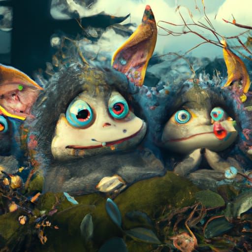 Cute Monsters in Fantasy Nature, Digital Art