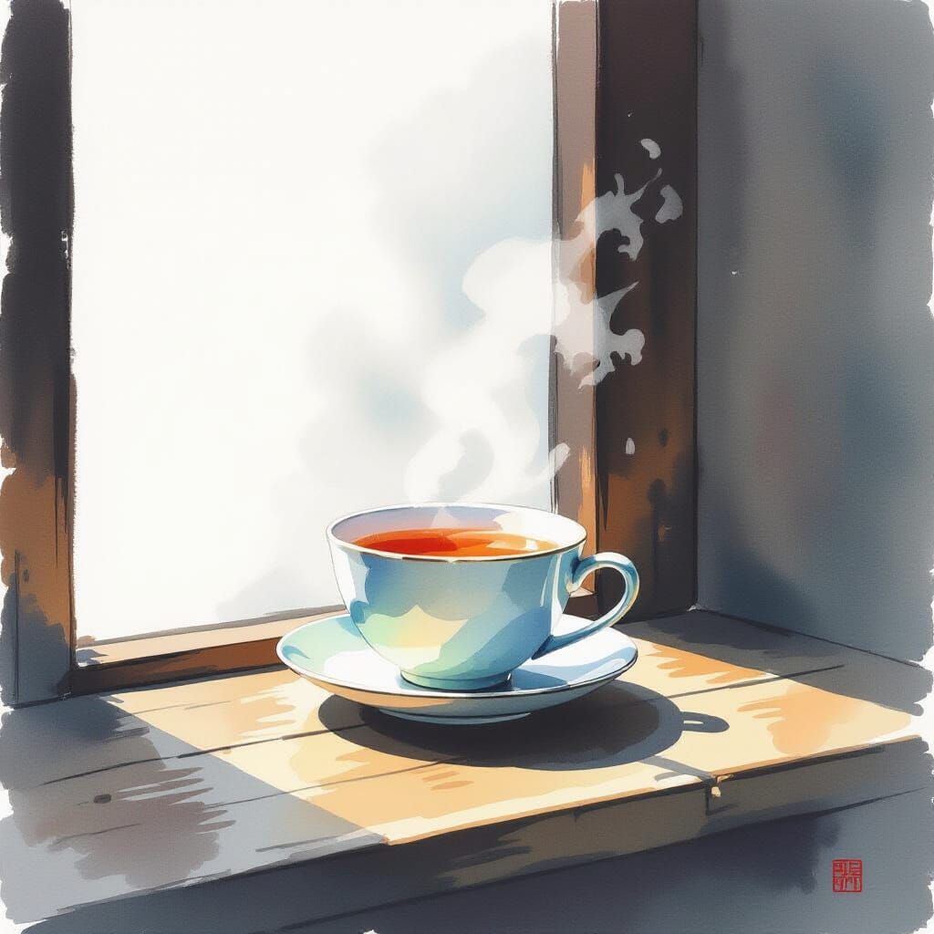 Minimalist Watercolor Chinese Tea Cup