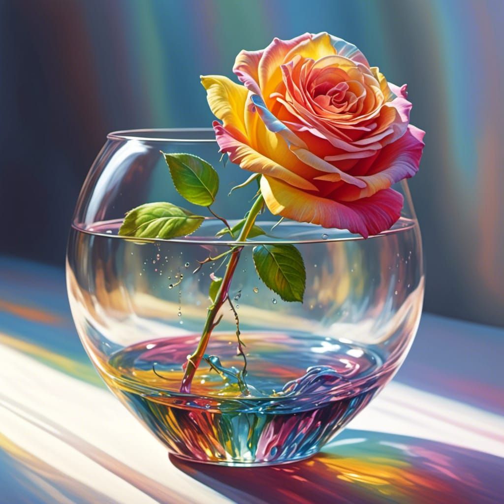 <lora:Moonshade:1.0> A single rose in a glass vase, Colored, hyperdetailed  