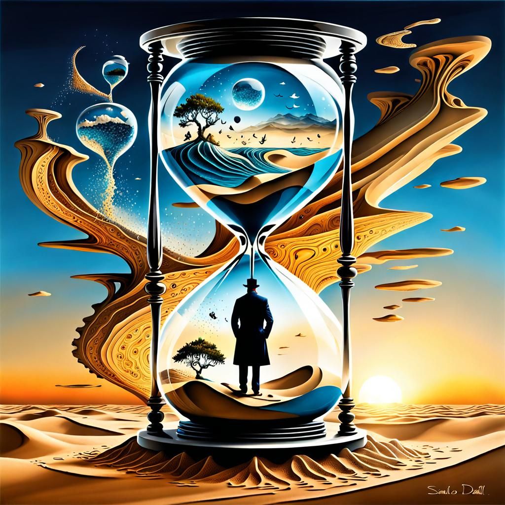 gigantic Transparent hourglass . Time is like sand, it flows A Man ...