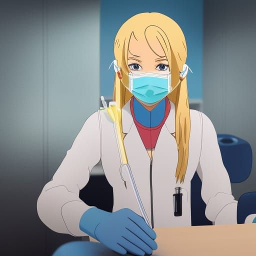 Illustration of a Female dentist with blonde hair wearing gl...