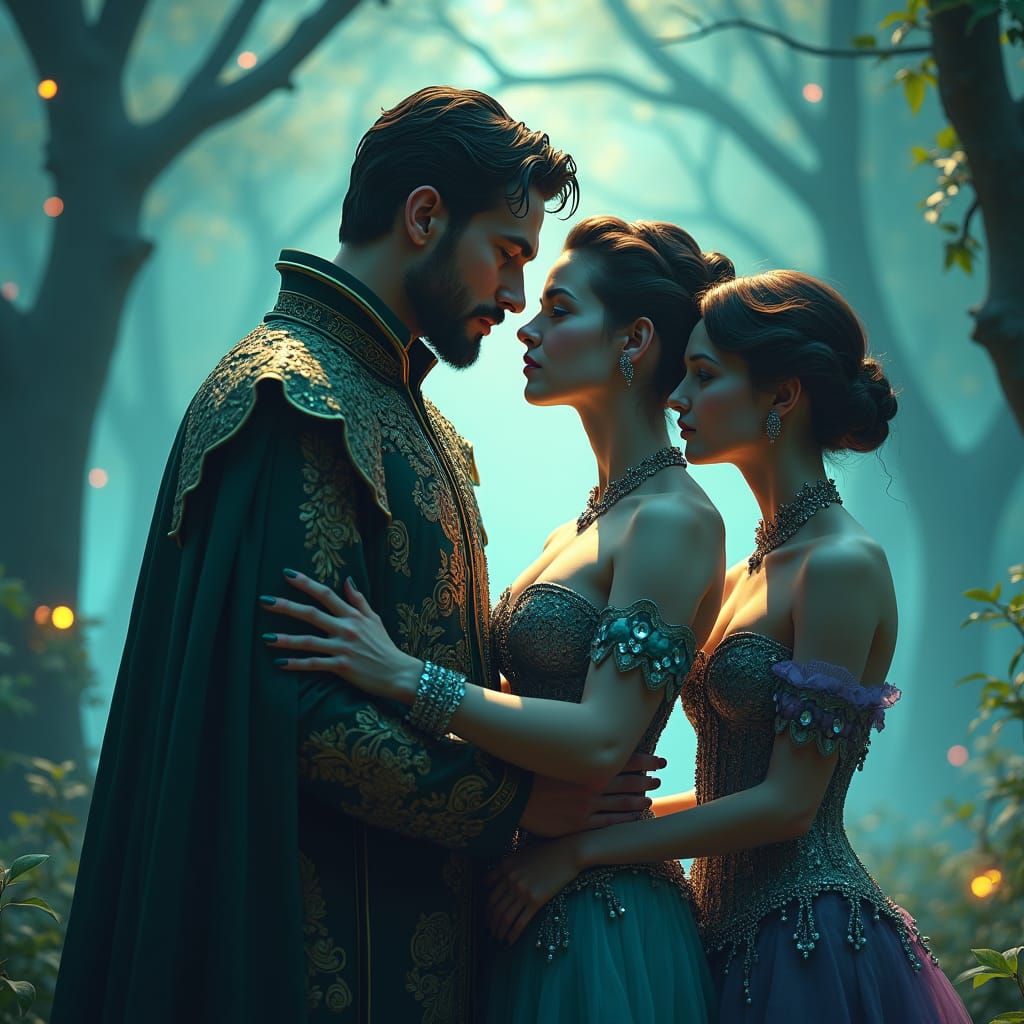 Regal Gentleman Embracing Enchanting Women