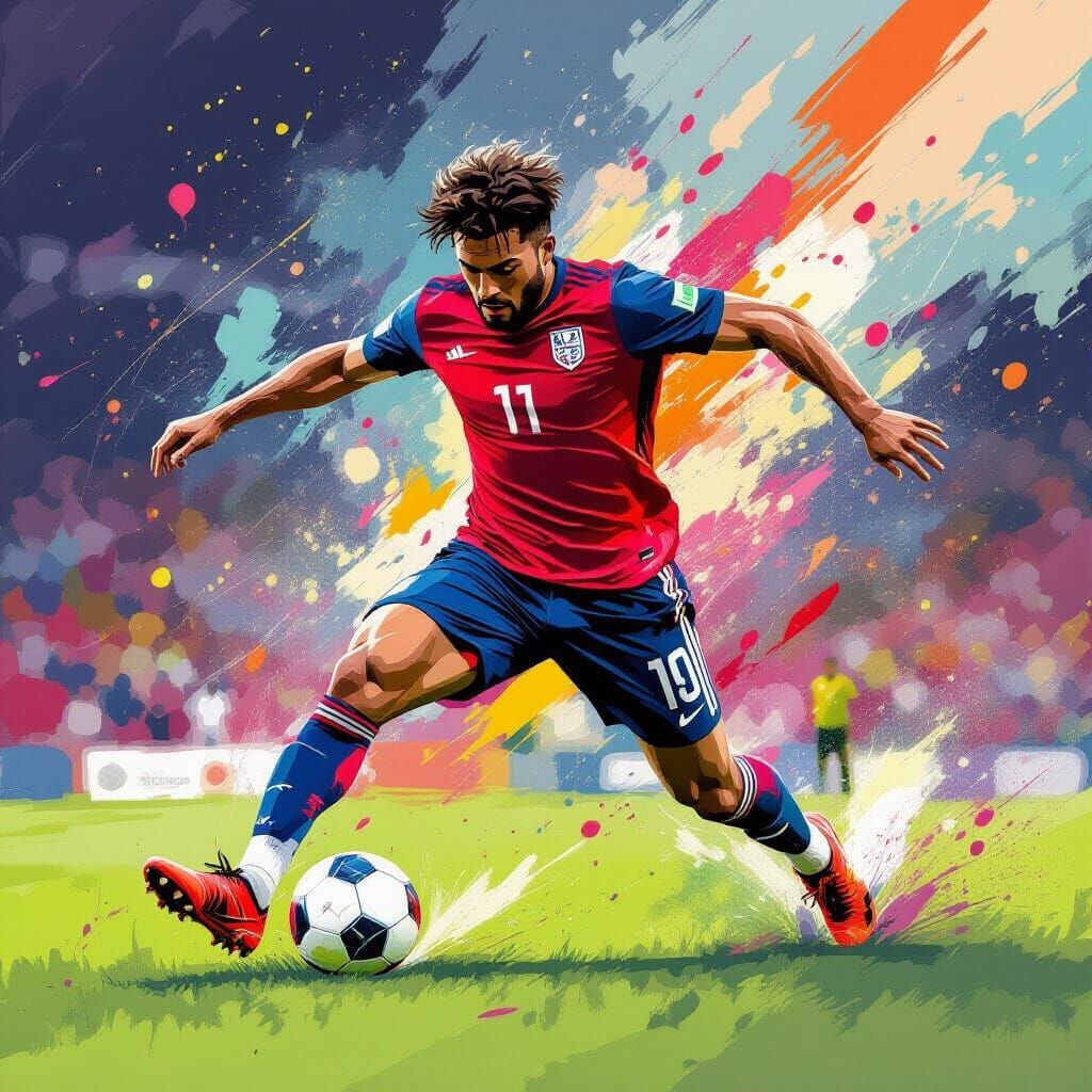 Soccer Player in Motion with Abstract Energy