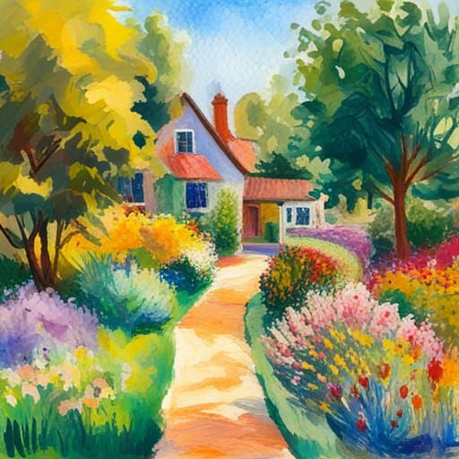 Garden made of oil pastels