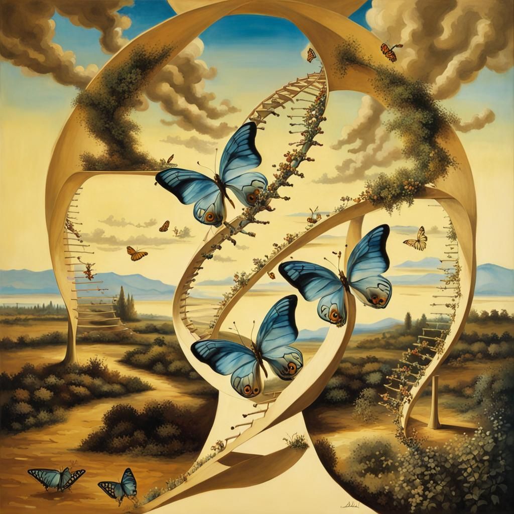 Bio Art Experimentation, butterfly landscape DNA double helix, Salvador ...