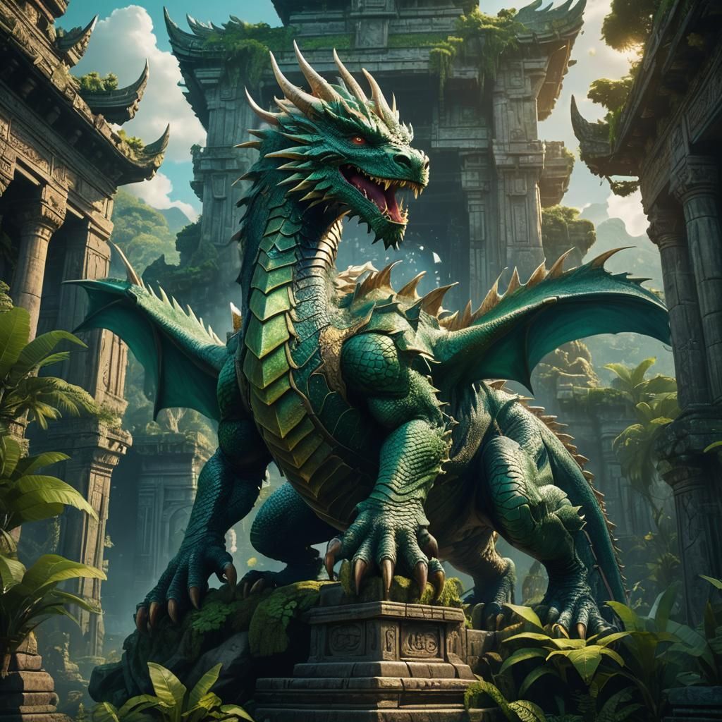 Majestic Dragon Guarding Ancient Jungle Temple
