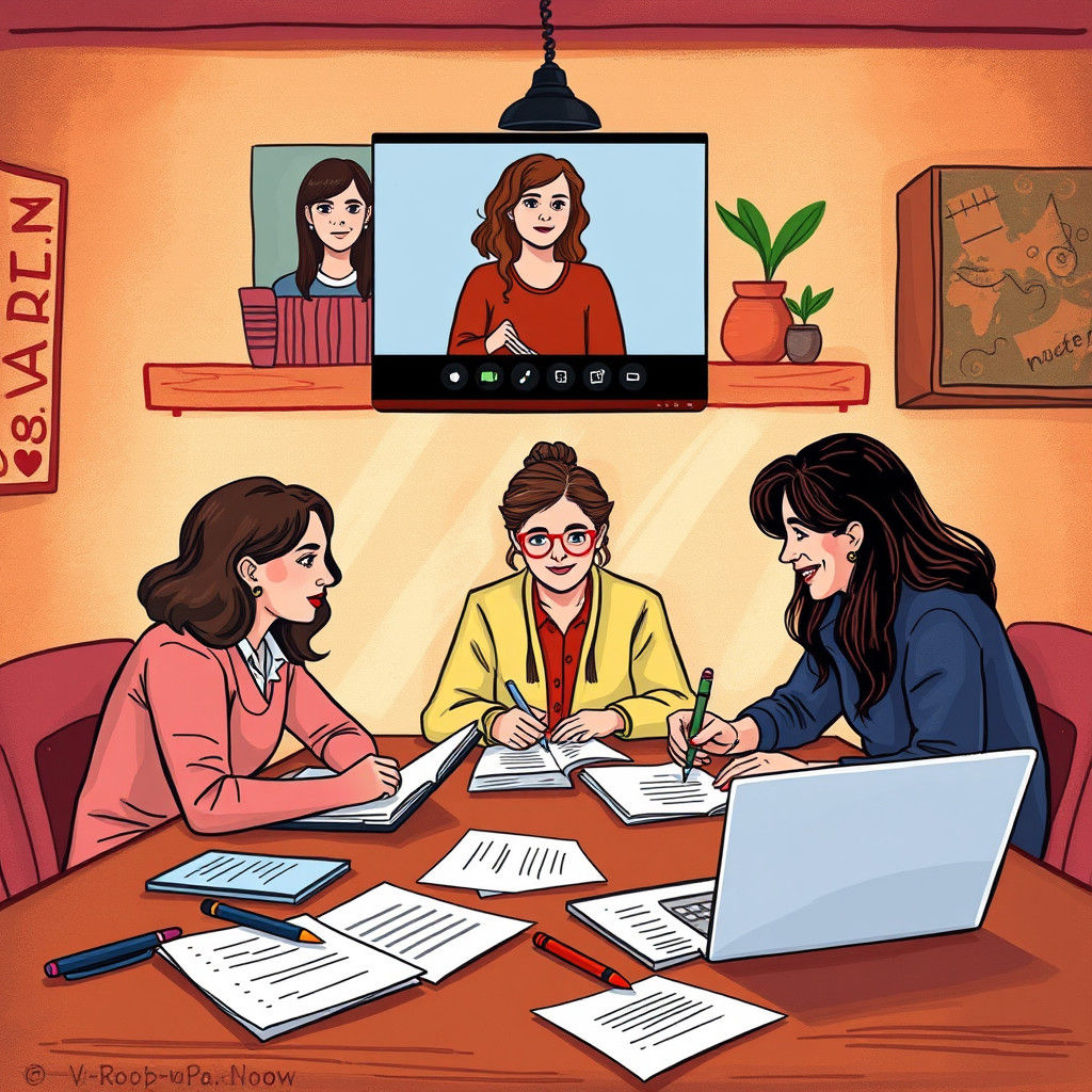 Cozy Zoom Writing Meeting as Digital Painting