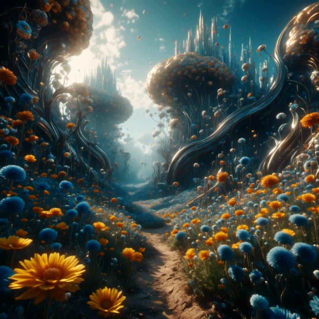 Surreal Alien Flower Field in Gothic Art Style
