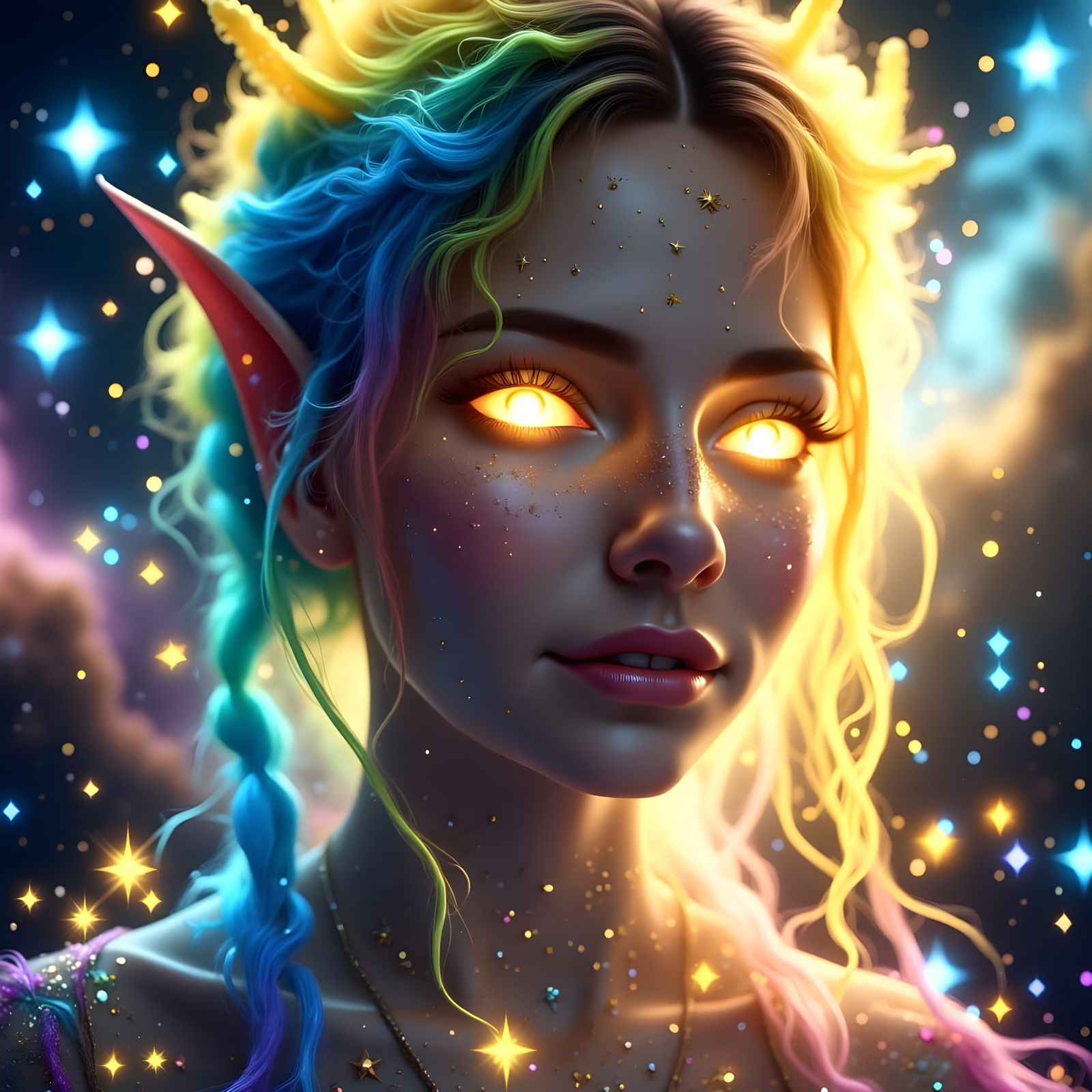 Radiant Cosmic Alien Girl in Ethereal VR Landscape