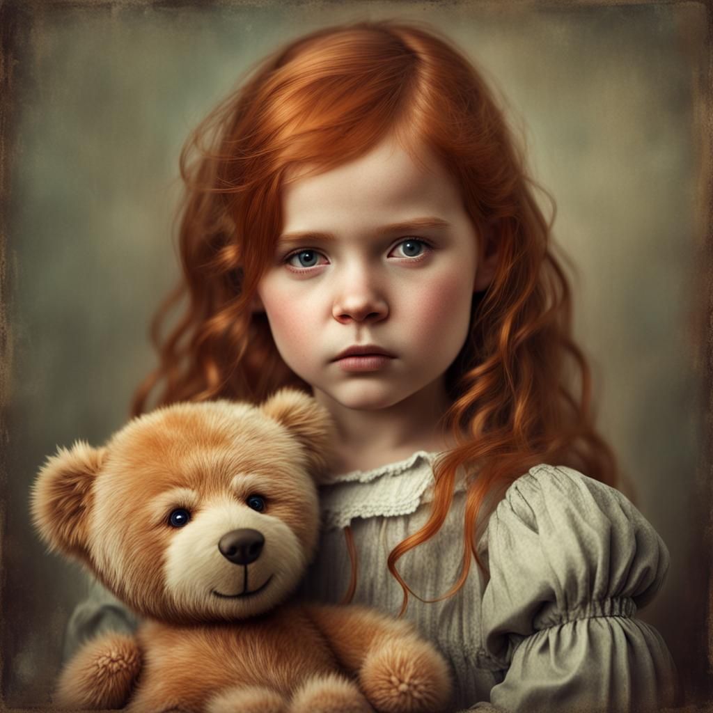 Realistic vintage portrait of a sweet little redhead Russian girl ...