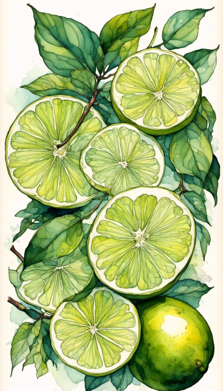 Botanical illustration of lime slices III