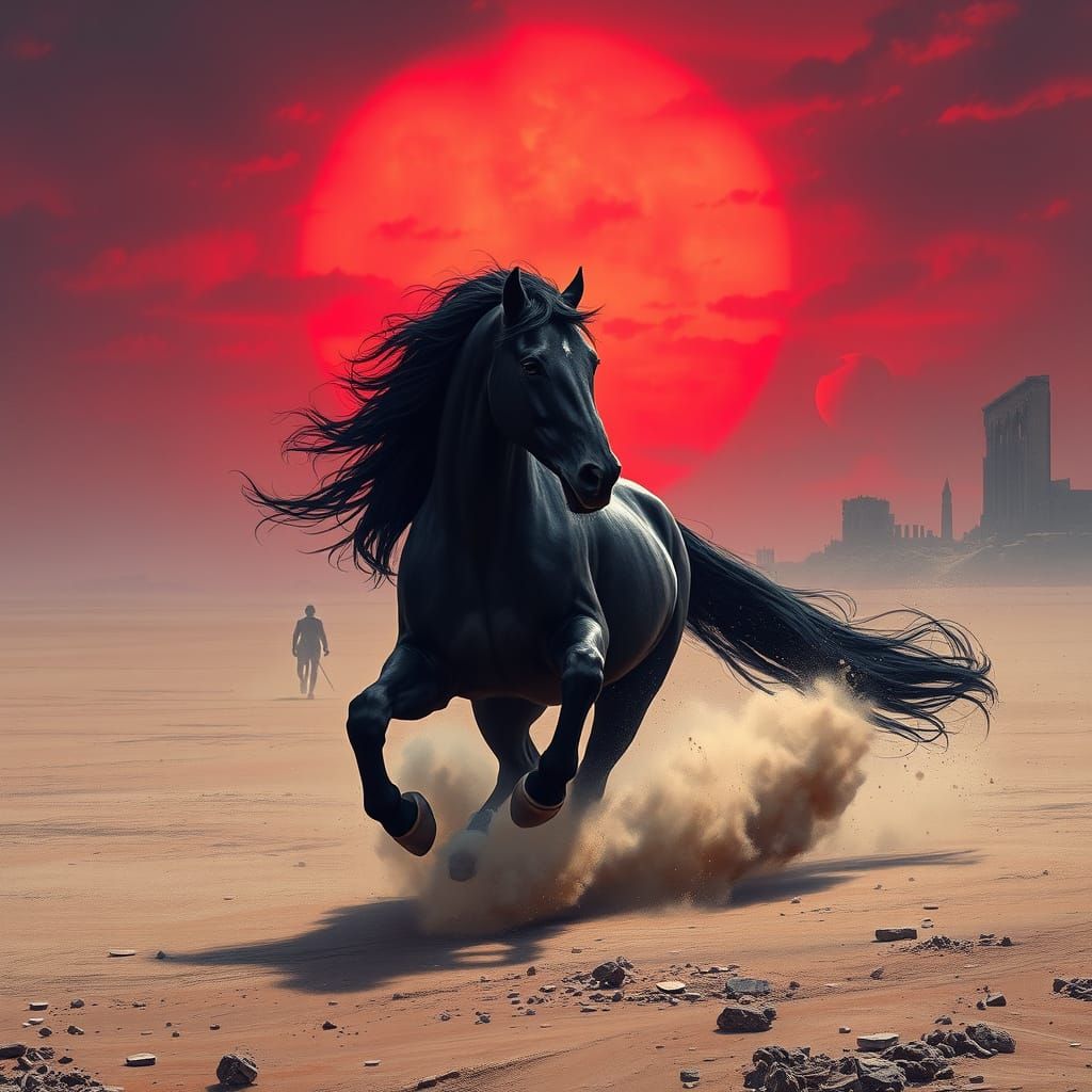 Black Stallion Gallops Through Post-Apocalyptic Desert
