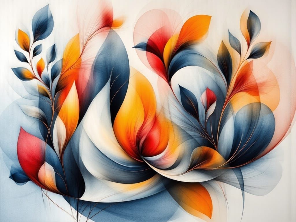 abstract geometric mixed media composition in the style of Paul Klee featuring whimsical forms, bird-like shapes, and a playful use of color...