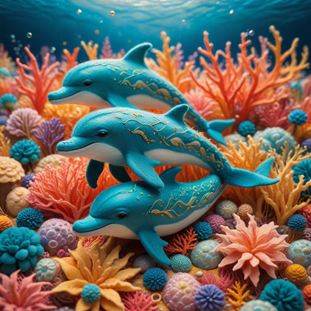 Felt Dolphins in the Felt Sea. 