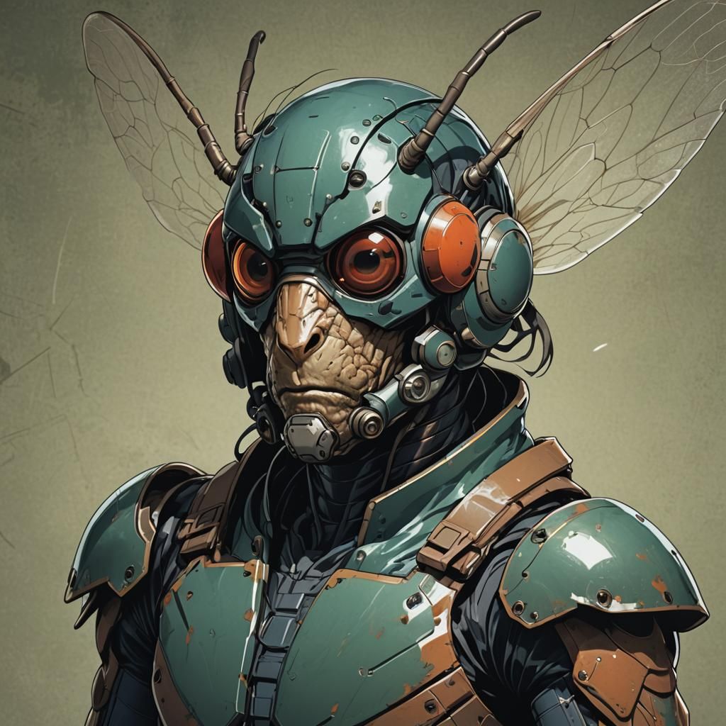 portrait of rabbit housefly man hybrid