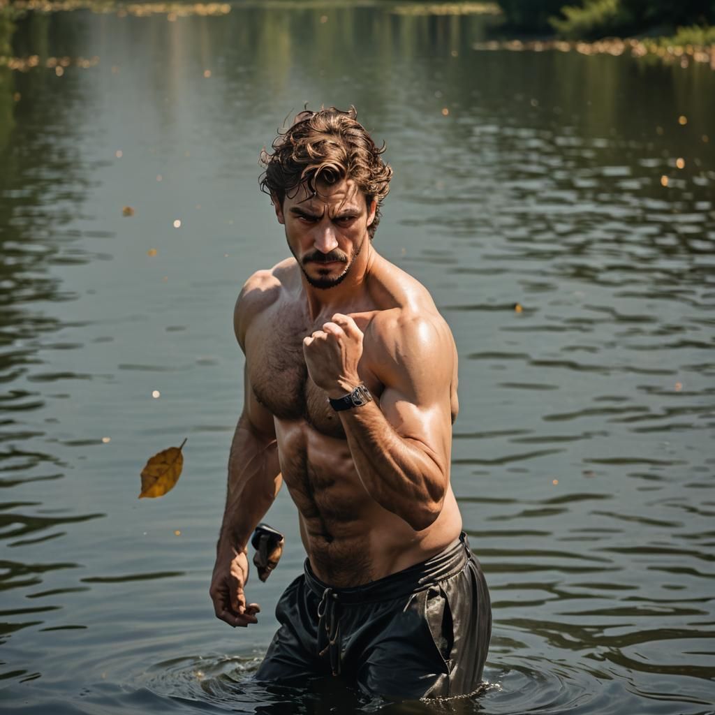 Caravaggio Style: Muscled Man Emerges From Lake