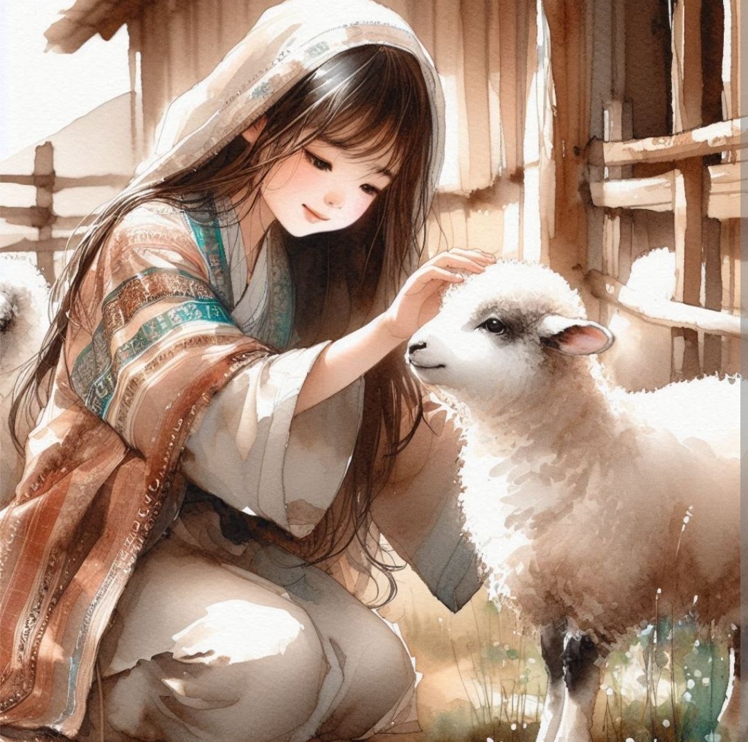 Mary loves her cute little lamb