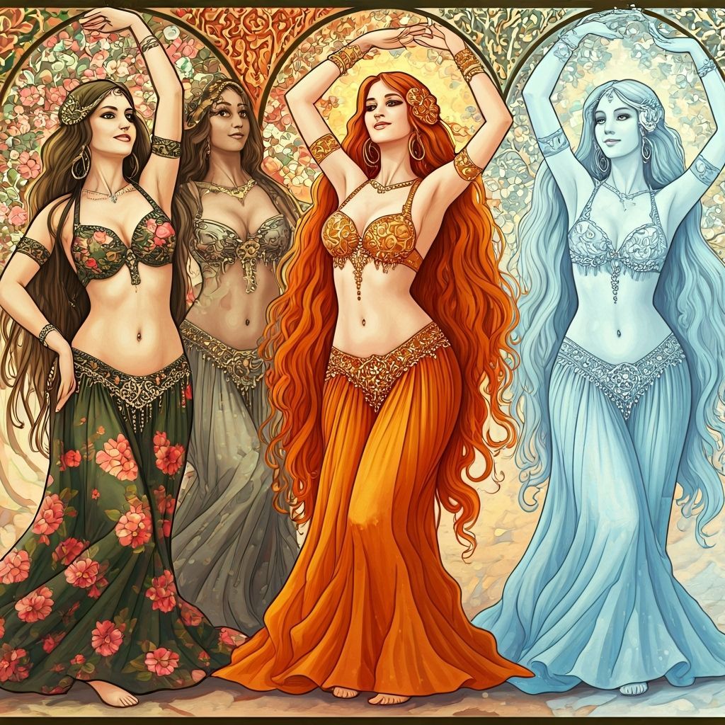 Bellydancers representing the four different seasons