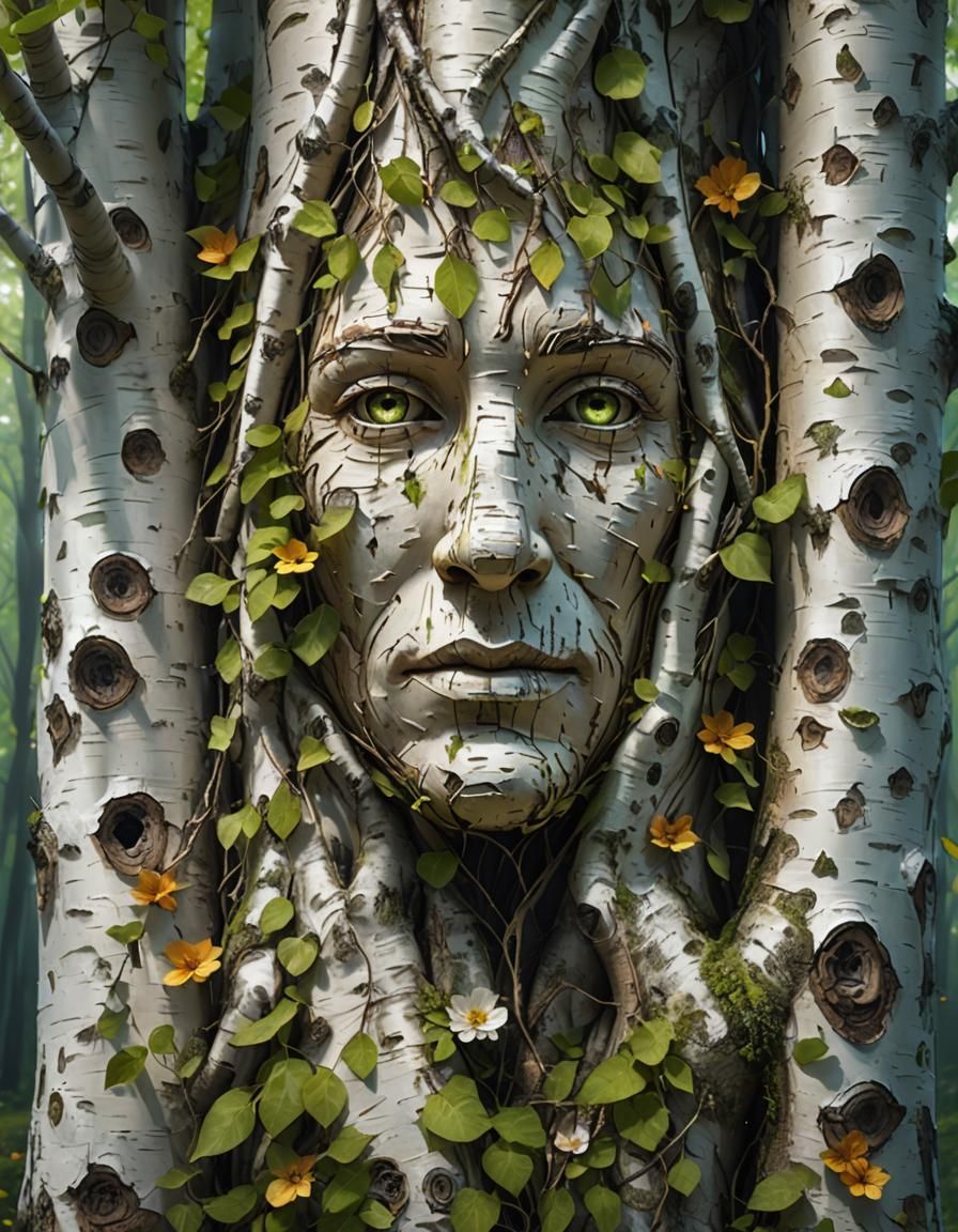 Birch tree with a face