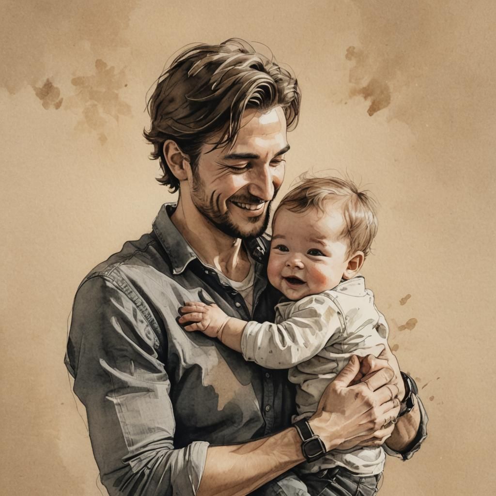 A young happy man hugs his few-month-old wonderful son tightly to his chest  by @Pep