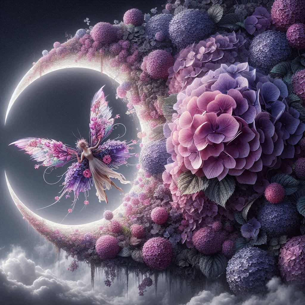 Whimsical Fairy in a cradle of bloom and brilliance
where the night cradles the flowers, and flowers cradle the stars.