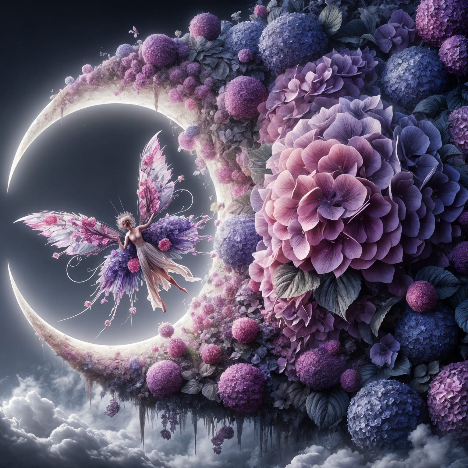 Whimsical Fairy in a cradle of bloom and brilliance
where th...