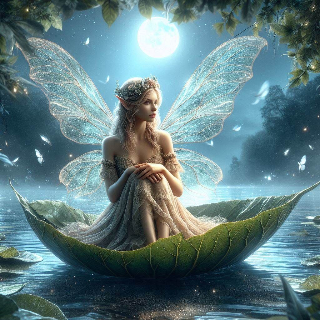 Fairy in leaf boat