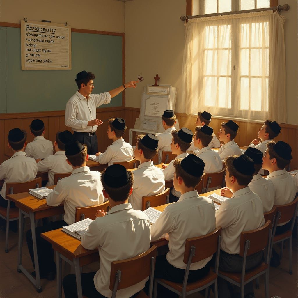 Orthodox Jewish Boys Learning, in Style of Chagall
