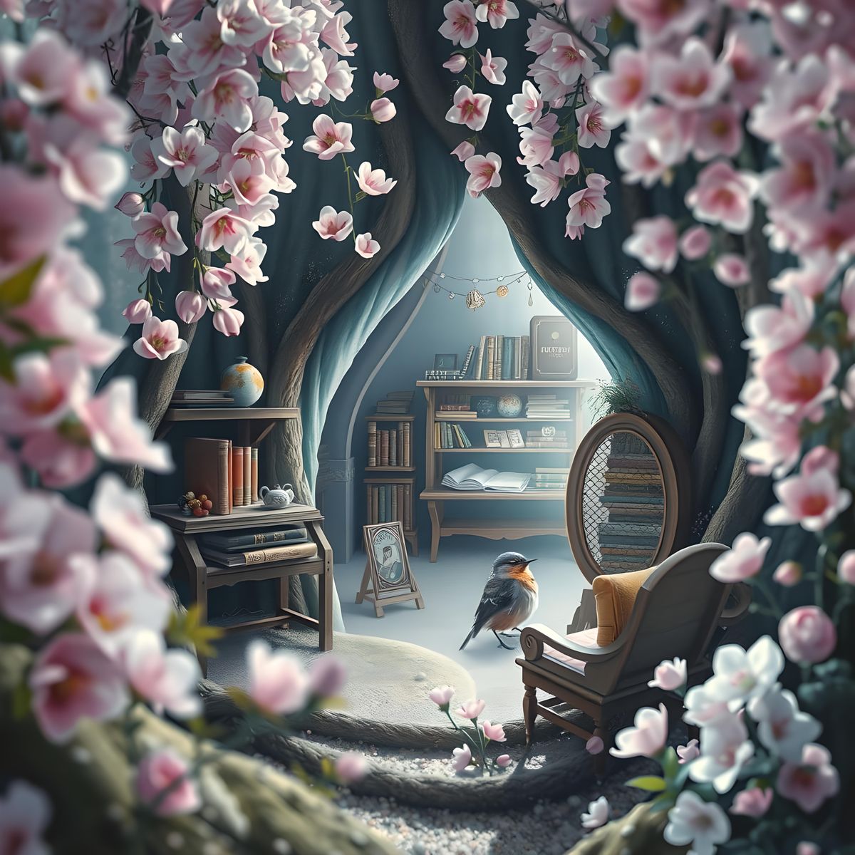 View through the window, reading nook AI Generated Artwork