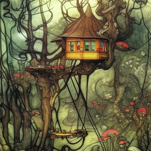 Tree House - AI Generated Artwork - NightCafe Creator