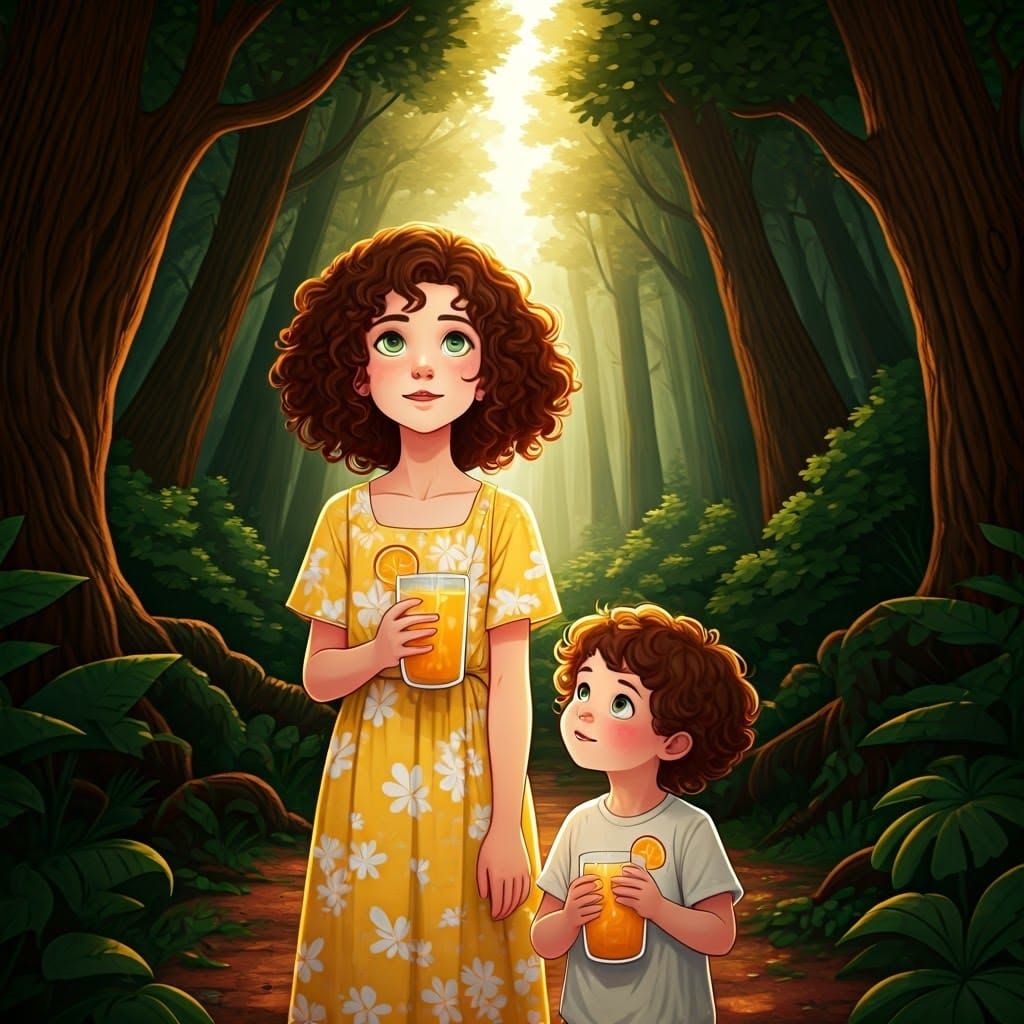 Children in Enchanted Forest, Fantasy Concept Art