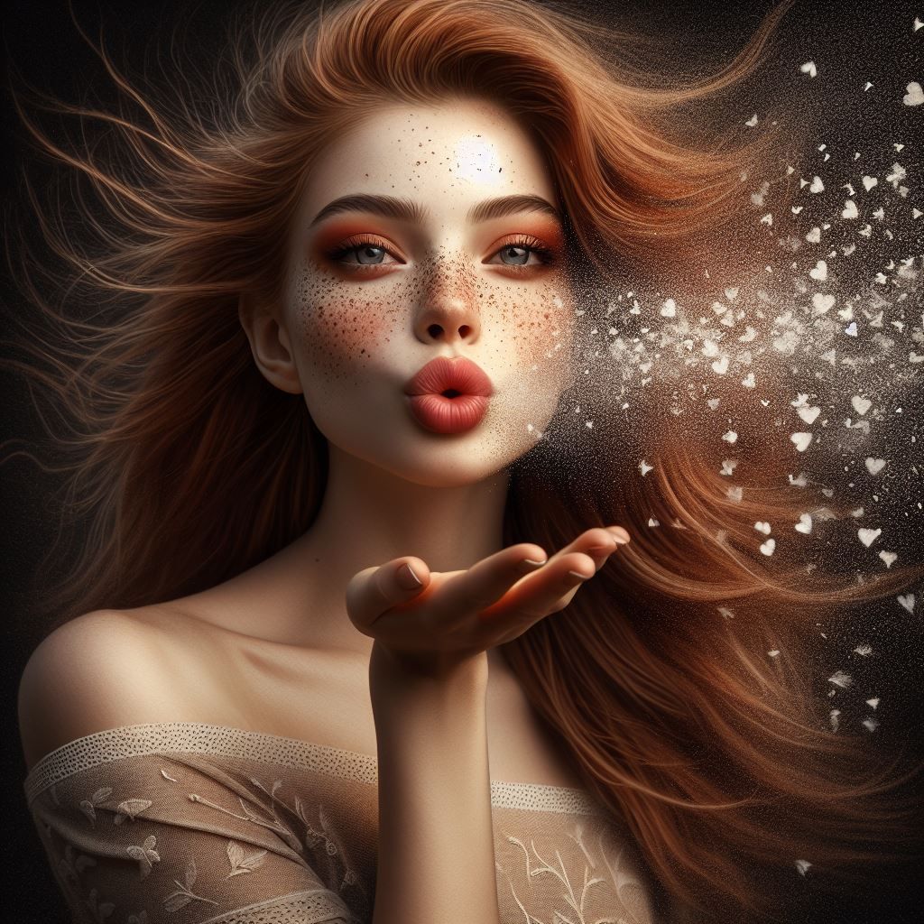 Lovely kiss blowing red head