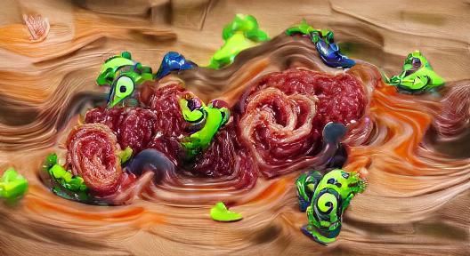 Swirling rotted twisted meat chaos in the style of Disney pi...