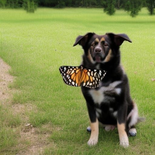 Dog and butterfly