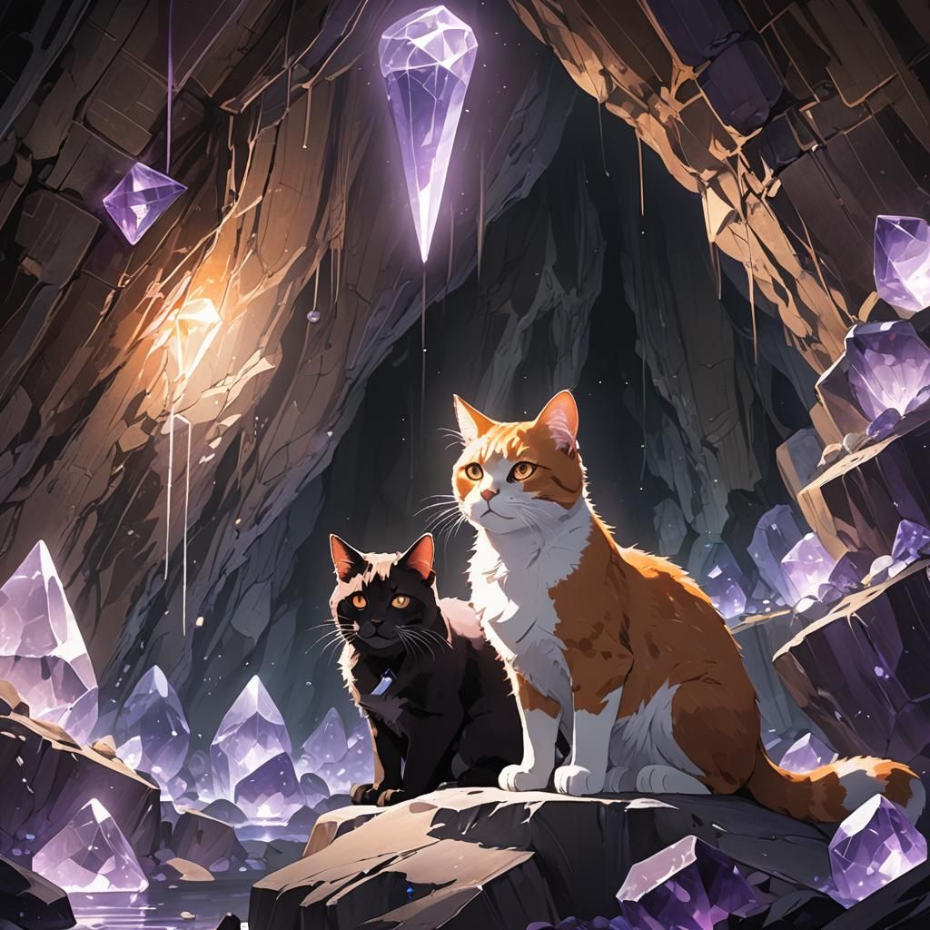 Cats In a Cave Full Of Amethysts