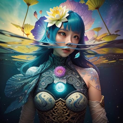 Beautiful art of a modern young lady underneath the waters s...