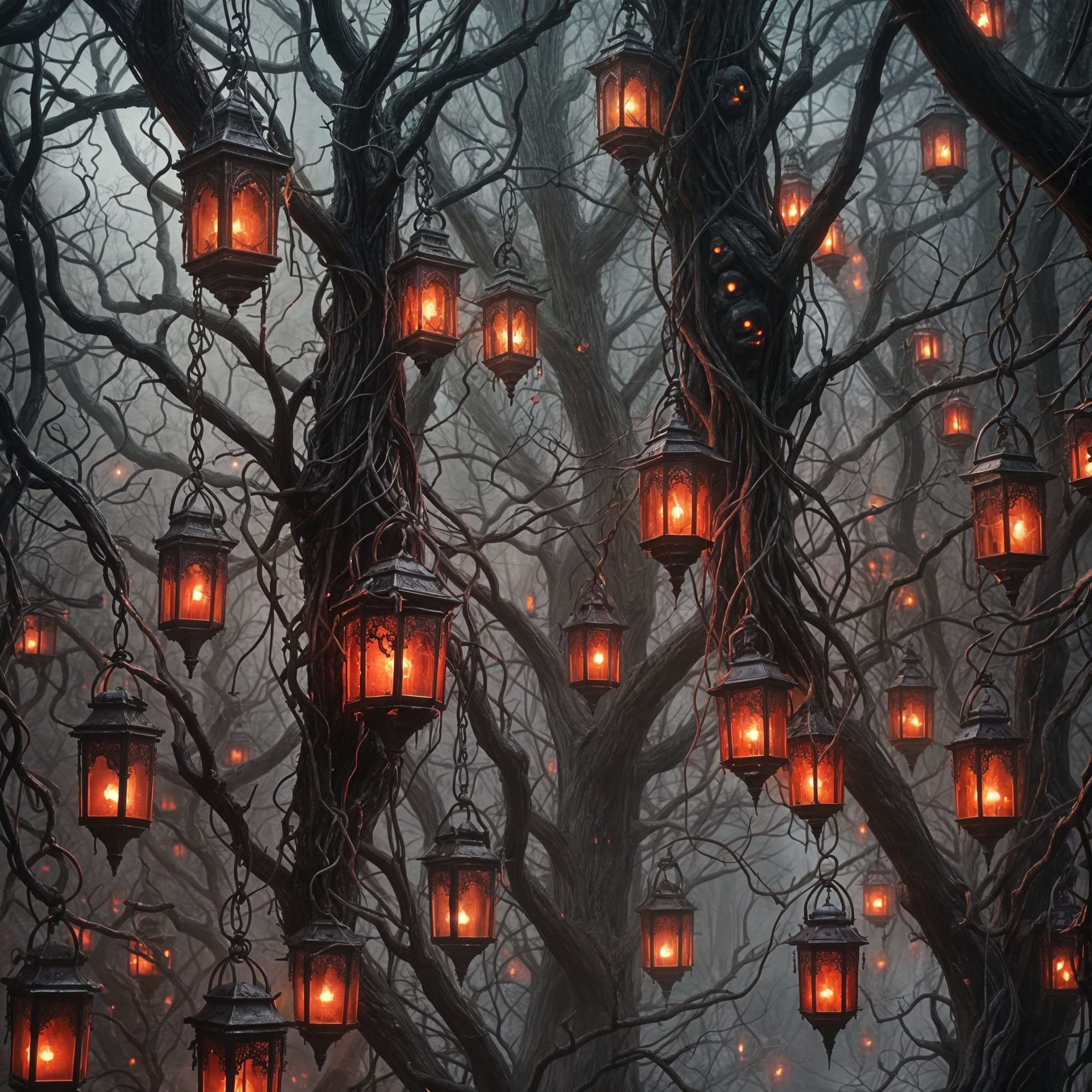 A million spooky eyes floating in a red and black background