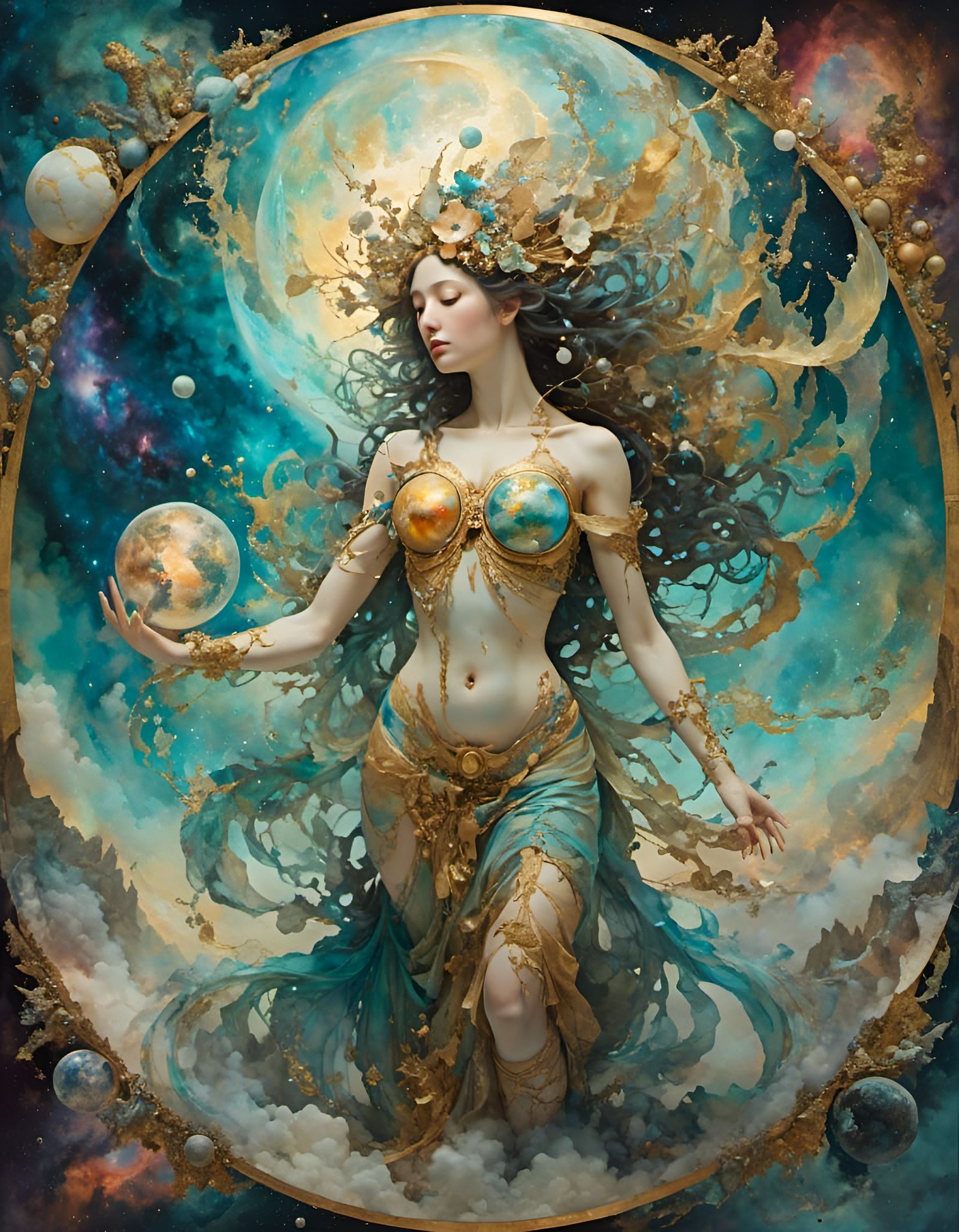 goddess of harmony in hyperkraximalism style<lora:hyperkraximalism:1.0>