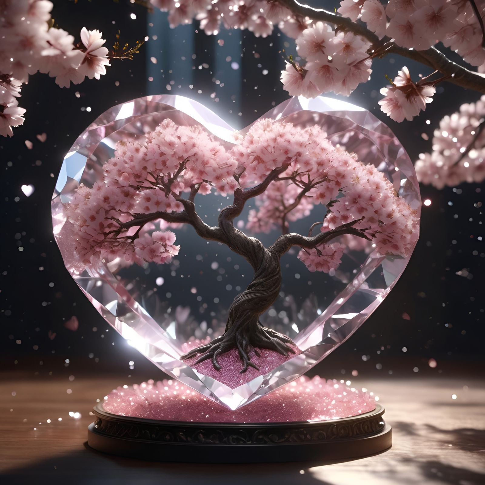 blossom tree inside a crystal heart