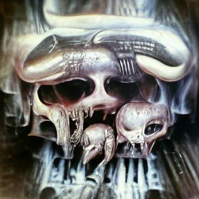 skull in hell H.R. Giger