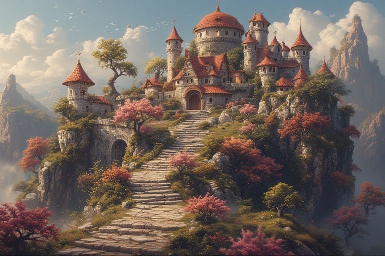 Stairs up to the large house