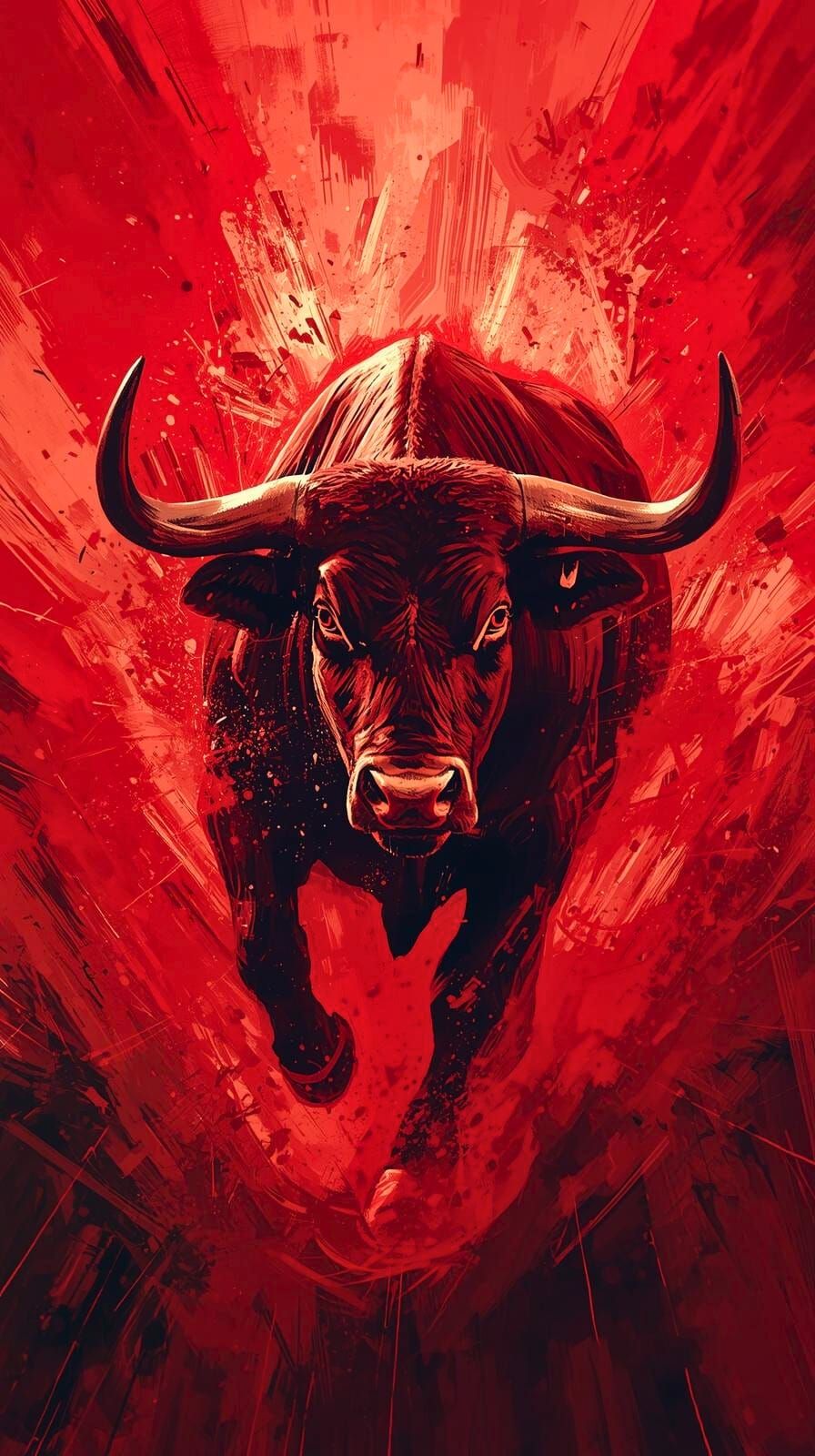 Red Bull • Charges Full
A raging bull storms through red chaos.