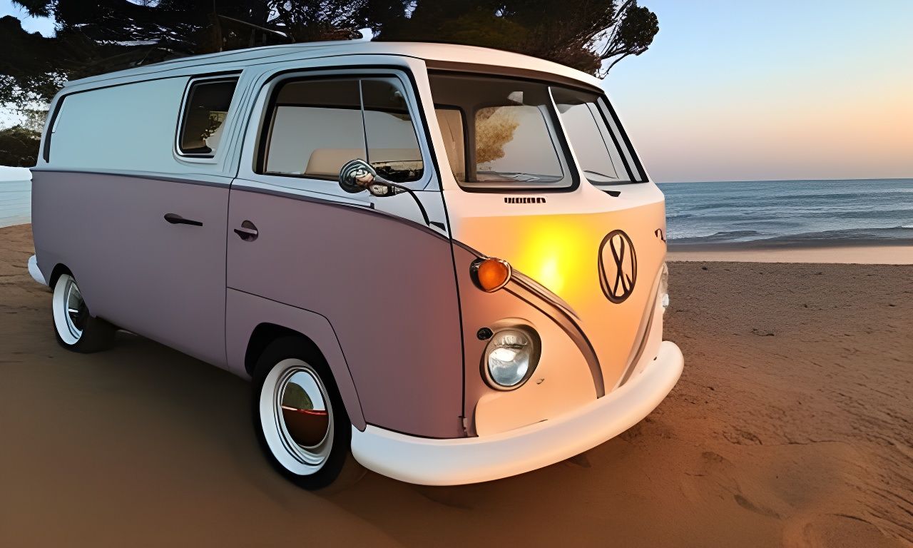 Vintage VW Minibus At The Beach