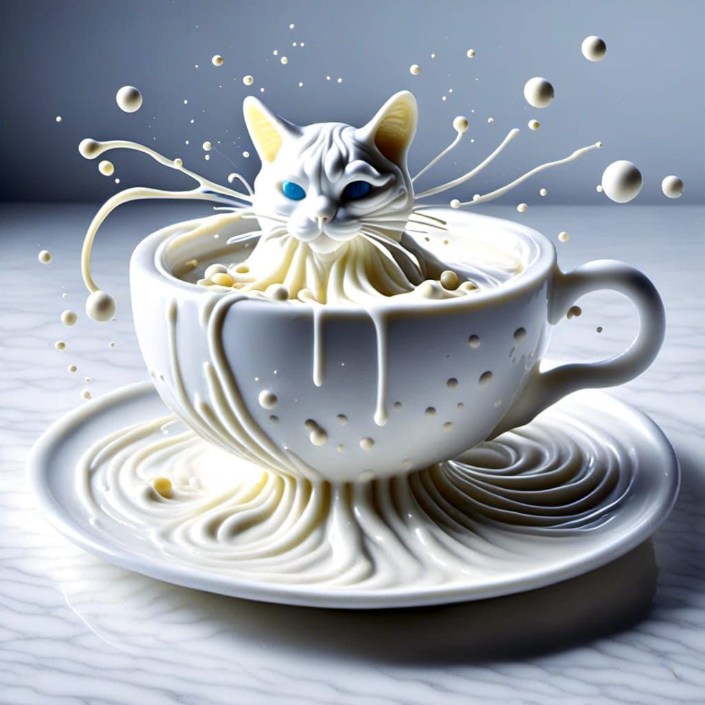 <lora:Milk:1.0> cat in a teacup, non-newtonian fluid
