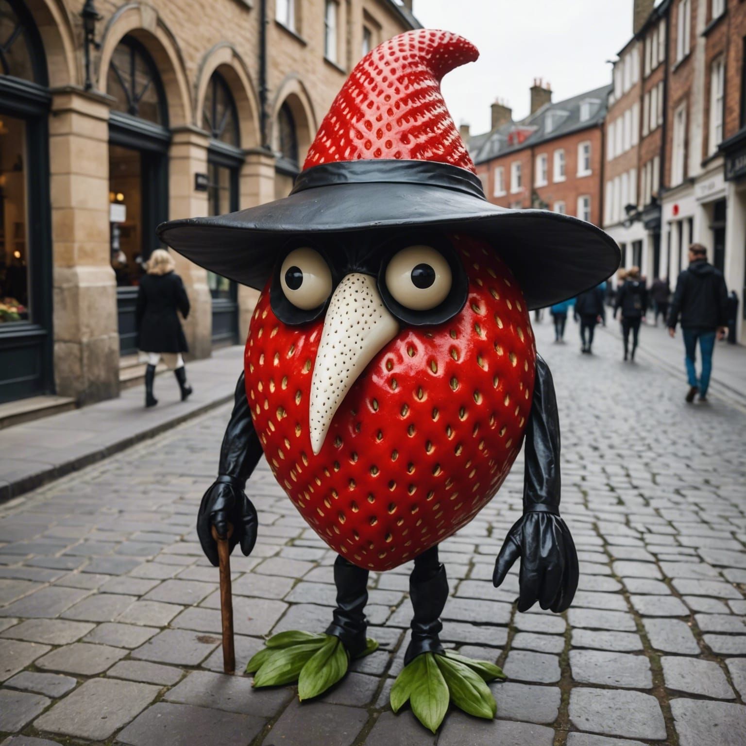 Giant strawberry that has been carved to look like a plague ...