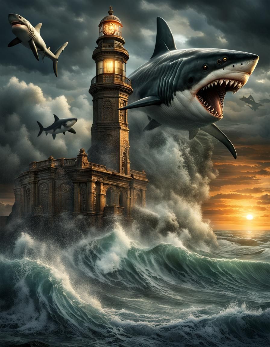 Ocean waves with terrible sharks!